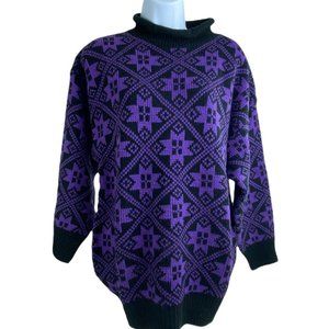 Vintage Purple and Black Mock Neck Nordic Sweater size Medium